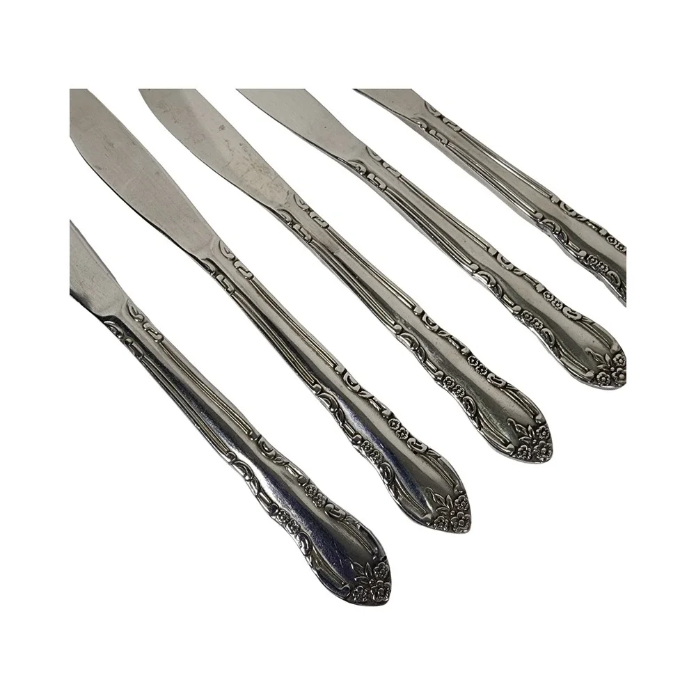 Set of 5 Imperial Stainless‎ FLEURETTE Floral Flatware Dinner Knives Flatware